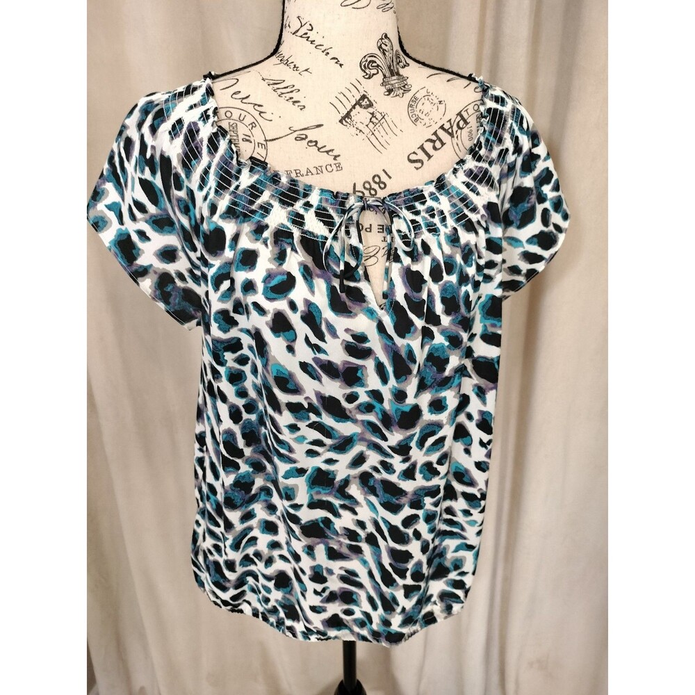 EUC! Ann Taylor Short Sleeve Blouse w/Elasticized Tie Closure Neckline. Size S
